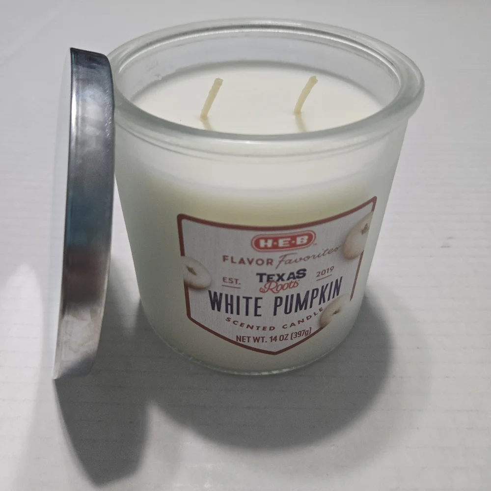 HEB Texas Roots WHITE PUMPKIN Candle 2 Wick Candle NEW